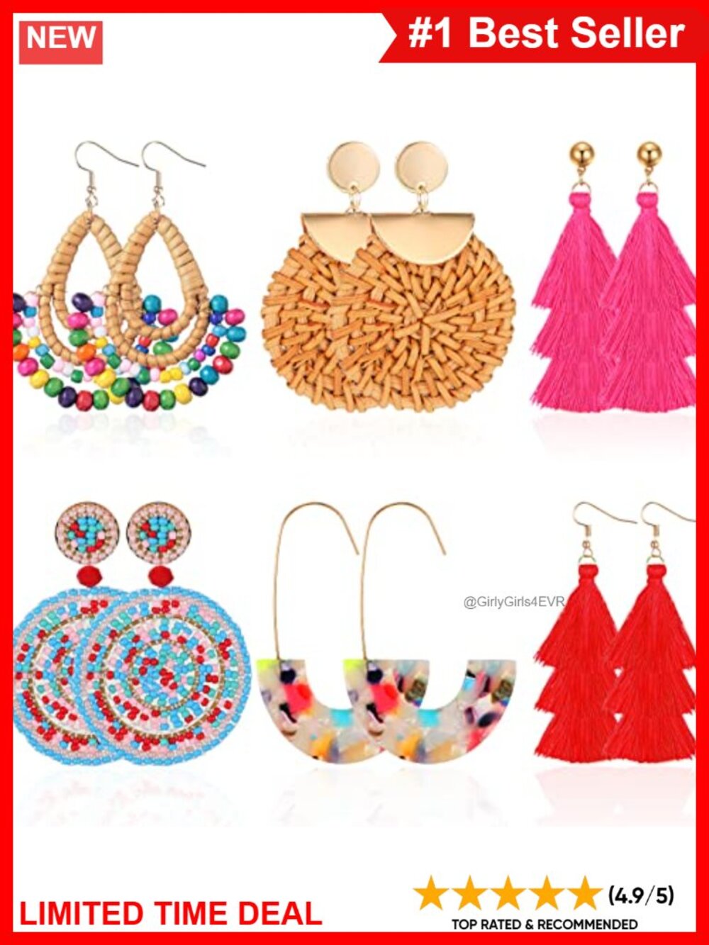 Boho Rattan Acrylic Tassel Dangle Earrings Set Handmade Summer Jewelry